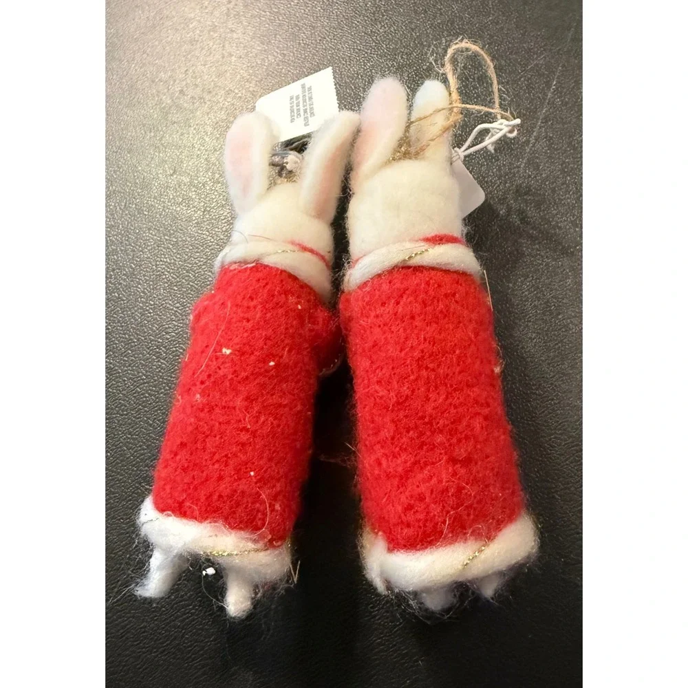 Pier 1‎ Handmade Wool Queen Rabbit Bunny Christmas Holiday Ornament Set Of 2 NEW